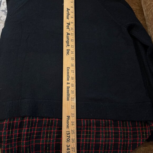 Loft Womens Black Sweater W/Red Plaid Layered Undershirt Sz M - Picture 6 of 6